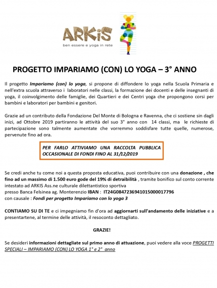 PROGETTO IMPARIAMO (CON) LO YOGA - Raccolta fondi 2019 - SPAZIO DINAMICO 